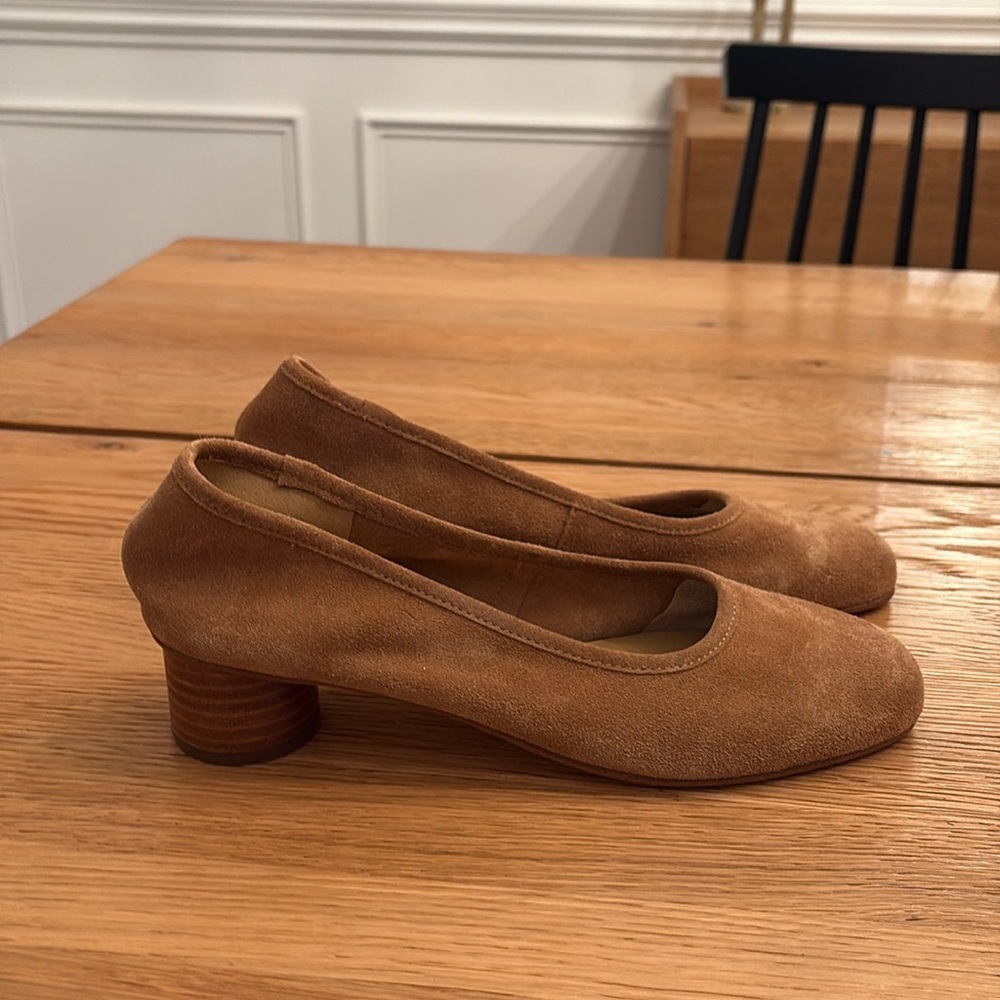Soludos Tan Suede Block Heel Shoes